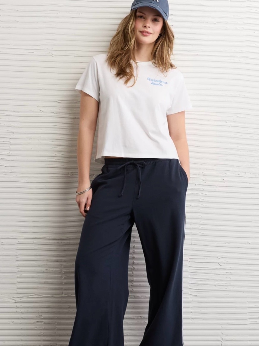 American Eagle Outfitters White Tee with Light Blue Detail